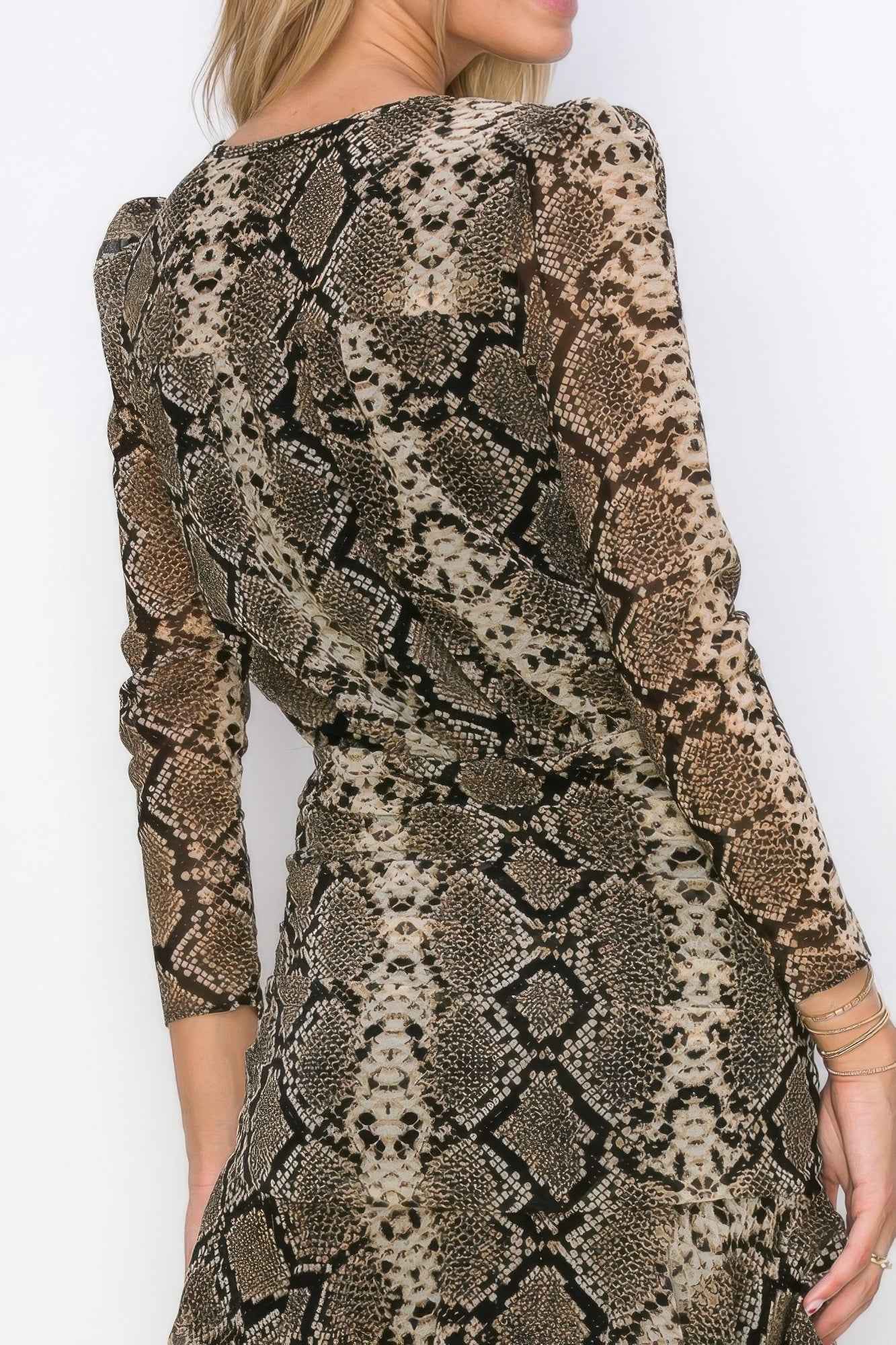 Woman Side Ruched Wrap Snake Print Mini Dress
