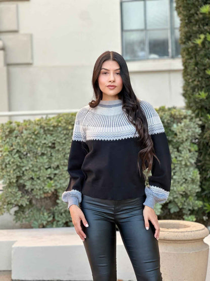 Neutral Color Block Knit Pull Out Sweater