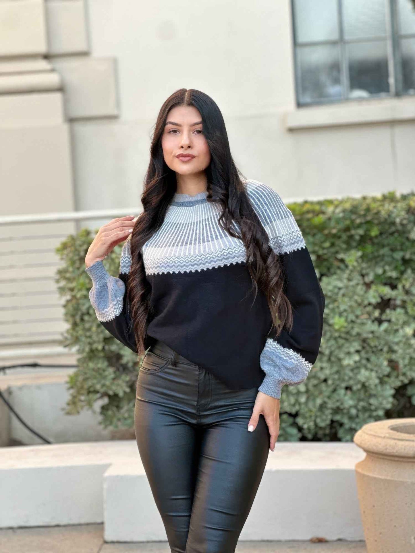 Neutral Color Block Knit Pull Out Sweater