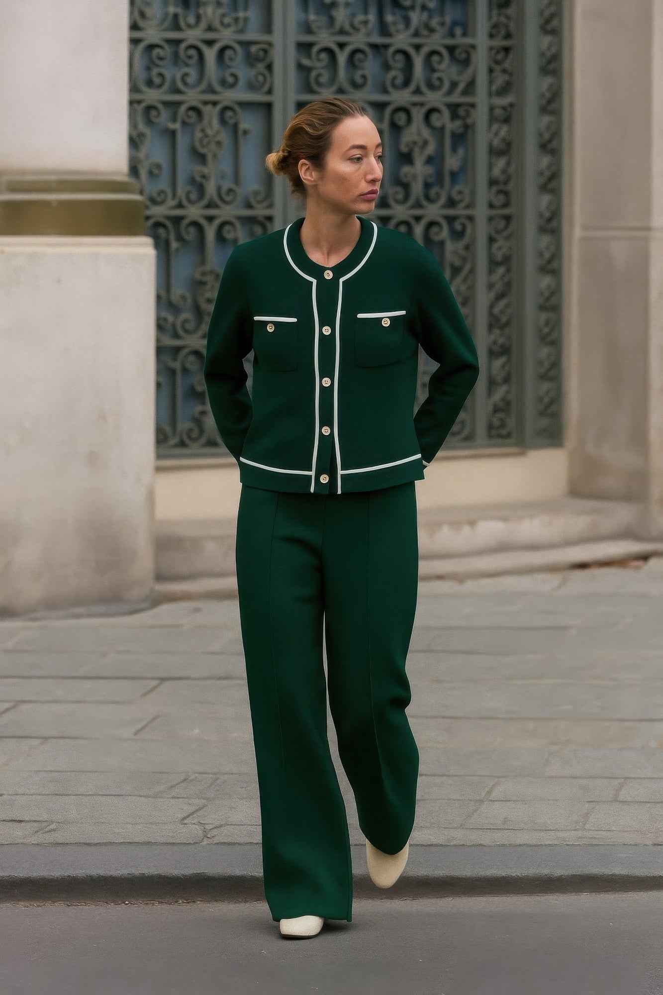 Knit Tailored Ensemble Cardigan & Wide Leg Pants