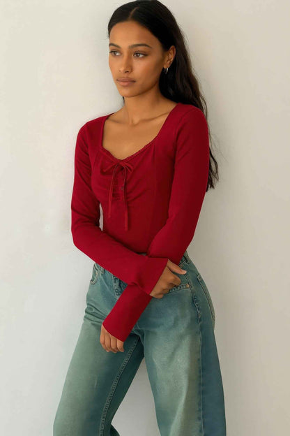 Long Sleeve Scrunch Bow Top