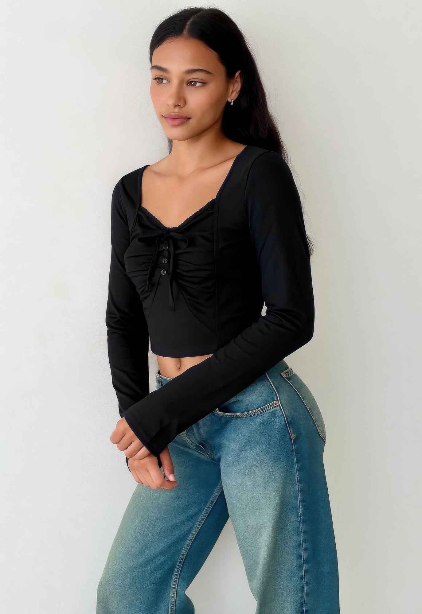 Long Sleeve Scrunch Bow Top