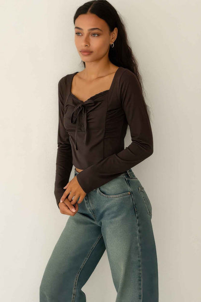 Long Sleeve Scrunch Bow Top