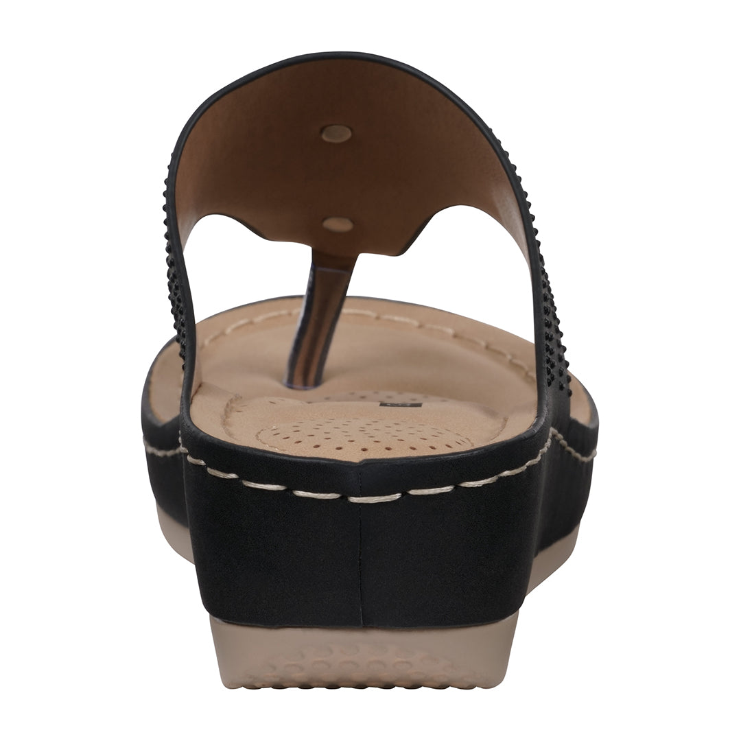 Women's Cora Black Embellished Floral Wedge Sandals