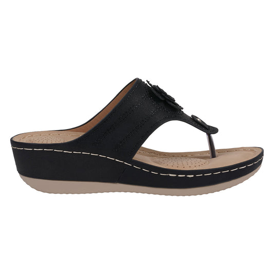Women's Cora Black Embellished Floral Wedge Sandals