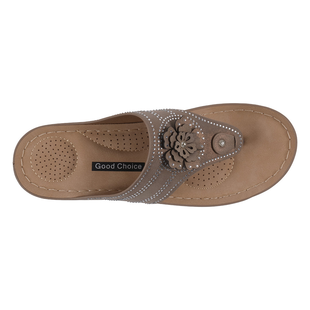 Women's Cora Bronze Embellished Floral Wedge Sandals