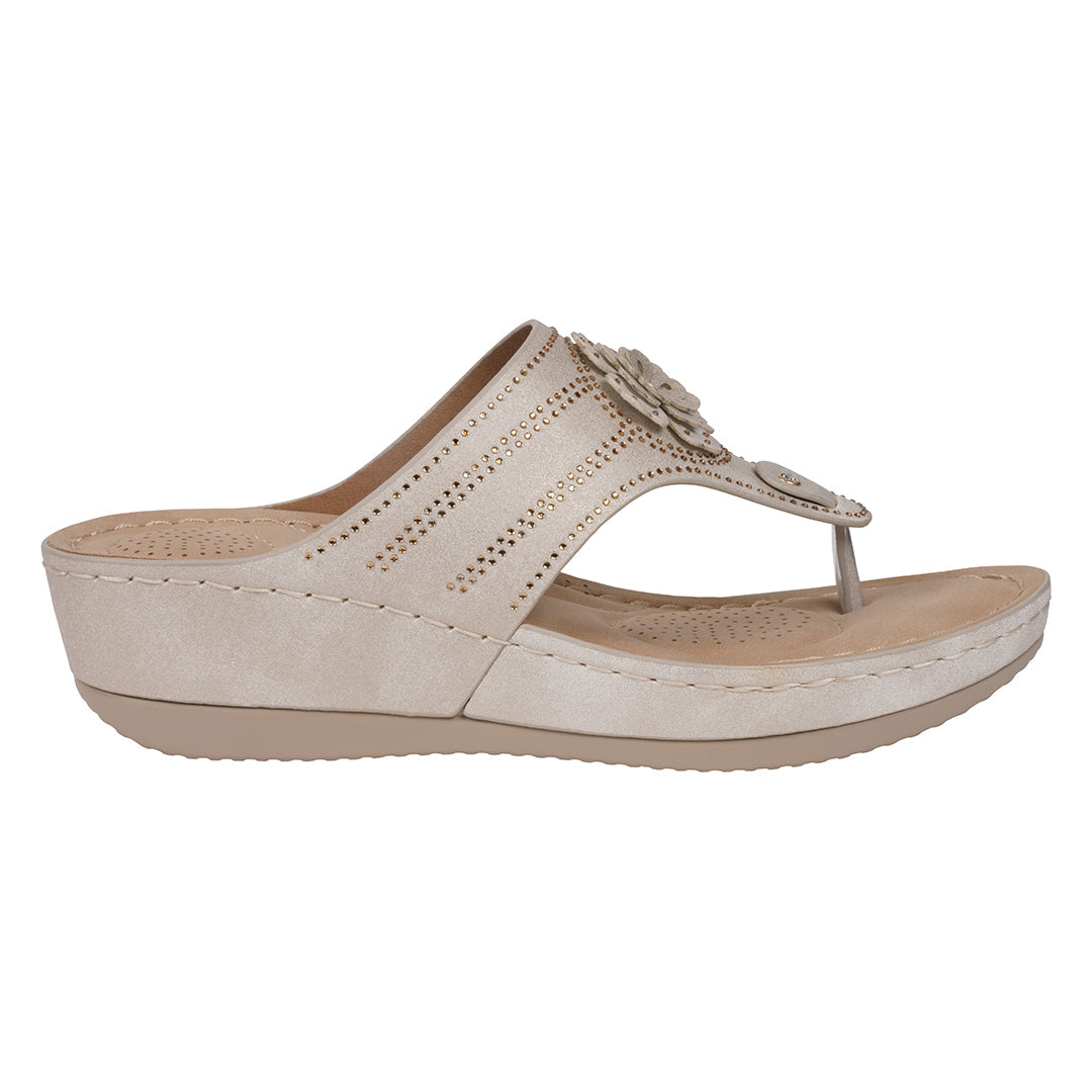 Women's Cora Light Gold Embellished Floral Wedge Sandals