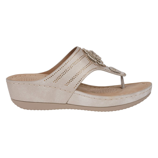 Women's Cora Light Gold Embellished Floral Wedge Sandals