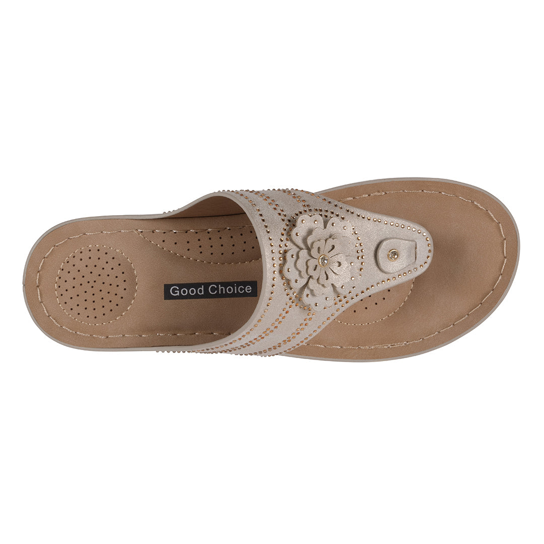 Women's Cora Light Gold Embellished Floral Wedge Sandals