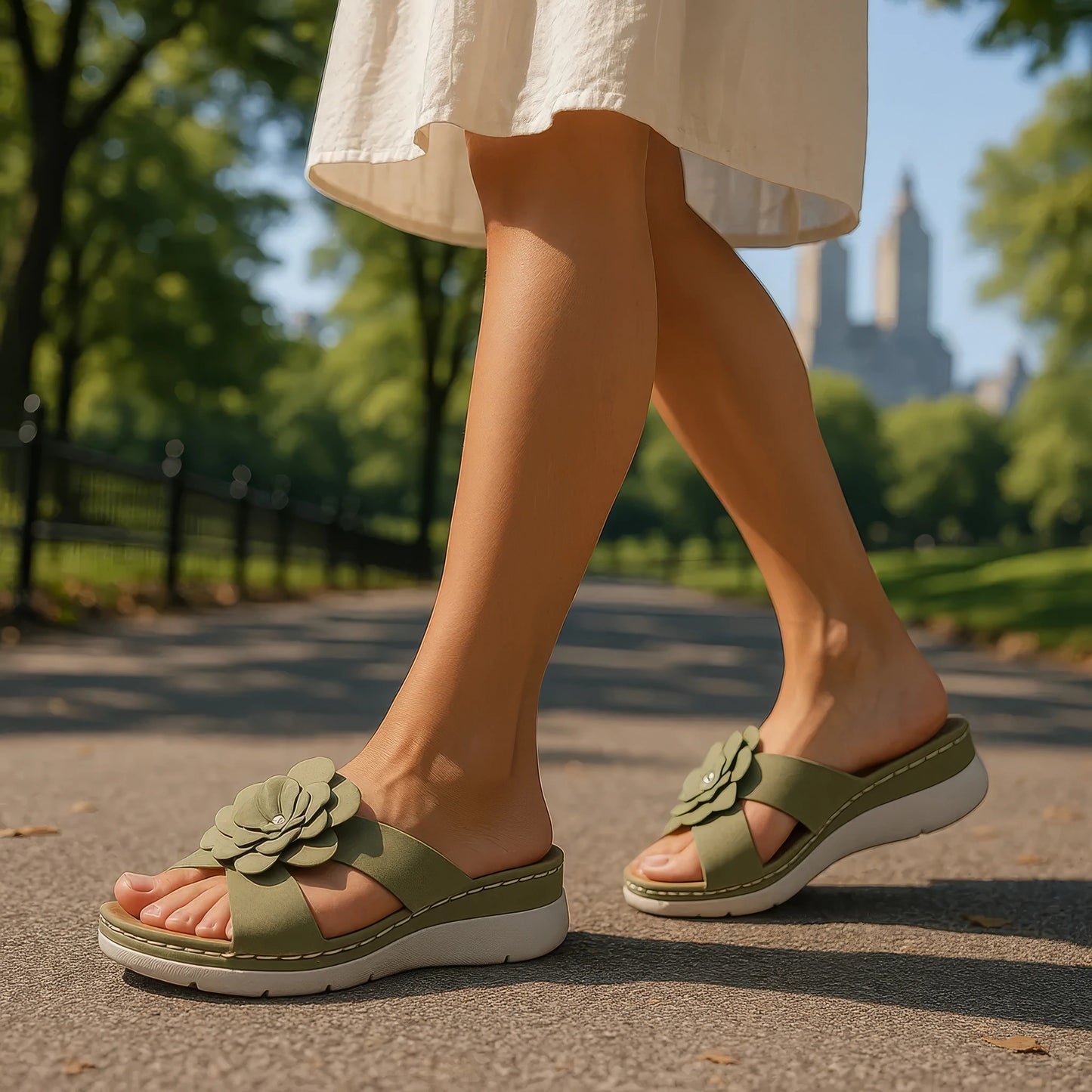 Women's Claire Green Cushioned Footbed Sandals