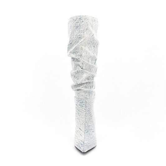 White Denim High Heel Tall Boots