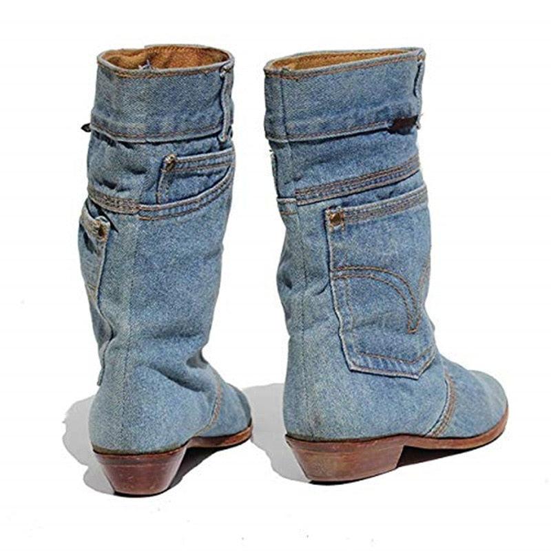 Sky Blue Denim Cowboy Boots