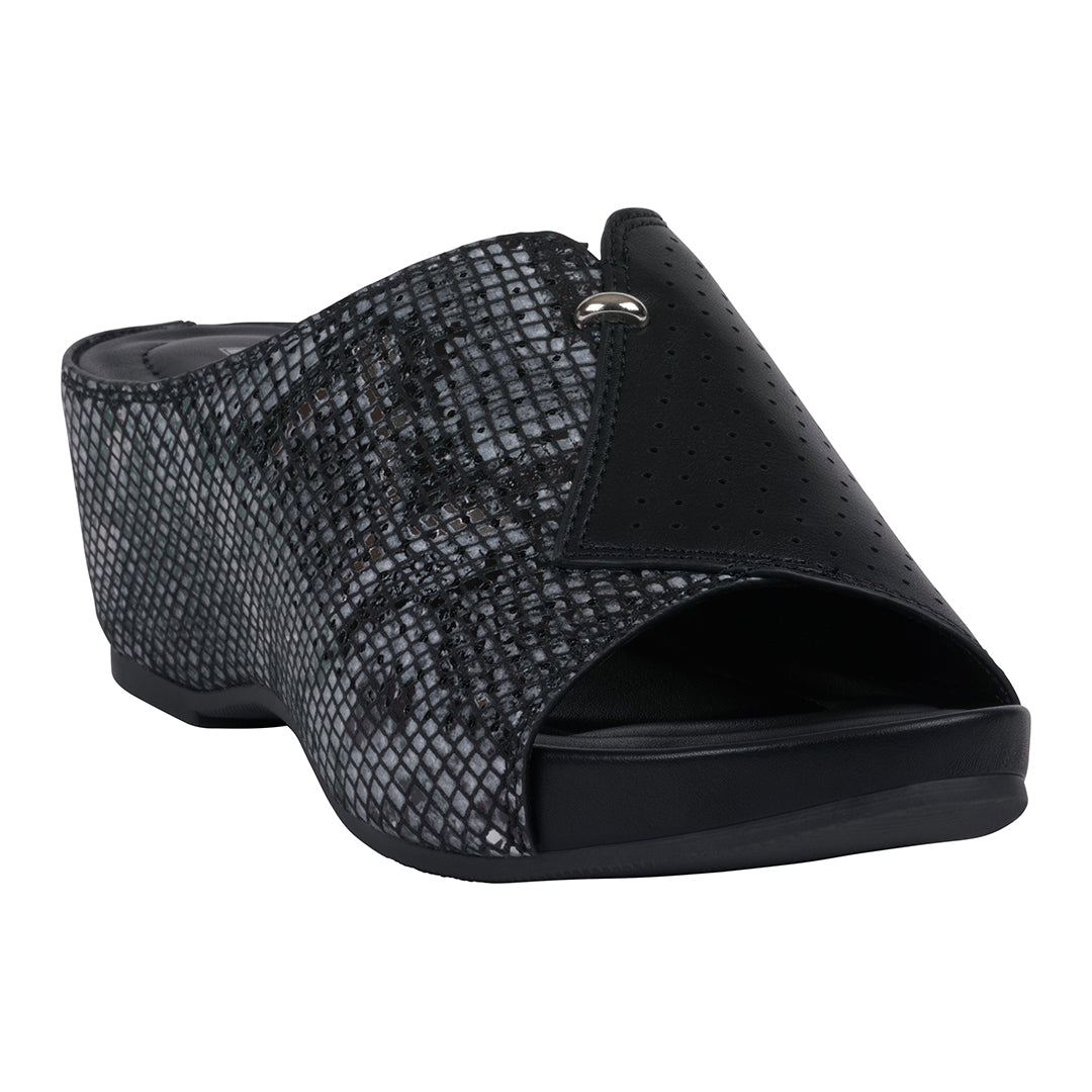 Women's Dacia Black Snake-Skin Wedge Sandals