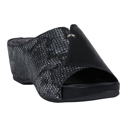 Women's Dacia Black Snake-Skin Wedge Sandals