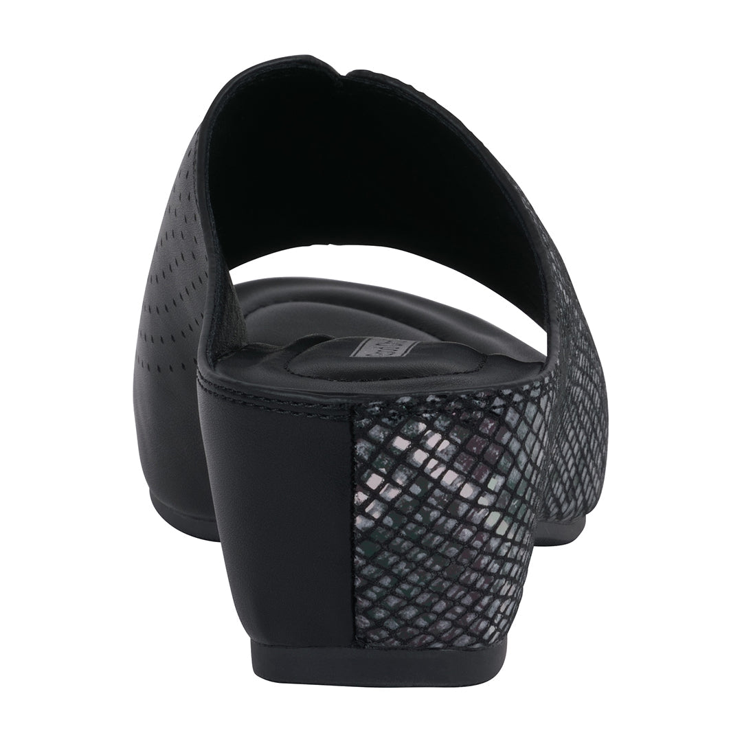 Women's Dacia Black Snake-Skin Wedge Sandals