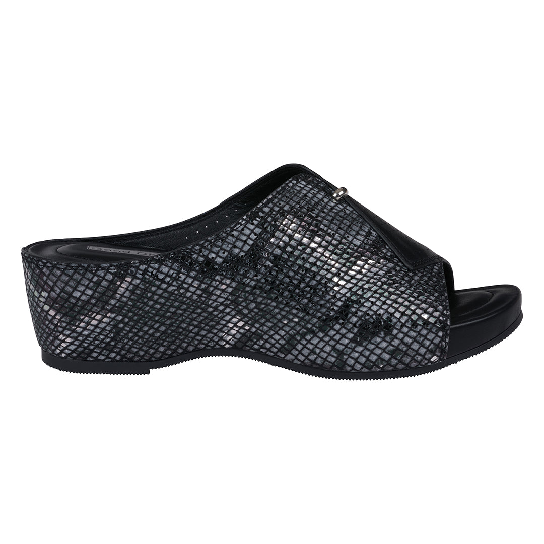 Women's Dacia Black Snake-Skin Wedge Sandals