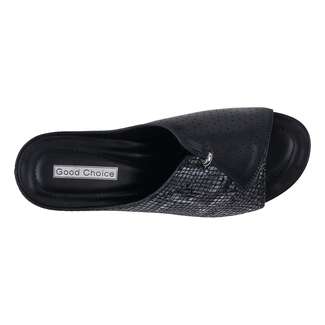 Women's Dacia Black Snake-Skin Wedge Sandals