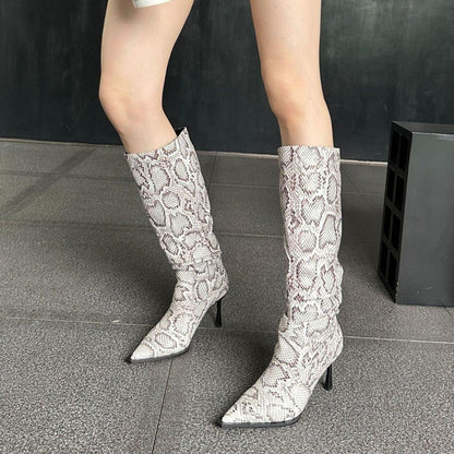LuxSnakeskin Pointed Toe Knee High Boots