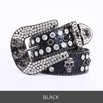 Skullduggery Western Rhinestone Belt | Punk Rock Skull Studded Fashion Belt