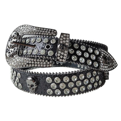 Skullduggery Western Rhinestone Belt | Punk Rock Skull Studded Fashion Belt