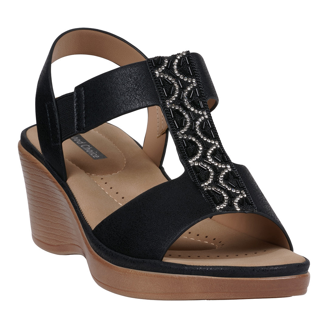 Women's Elissa Black Embellished Wedge Sandals