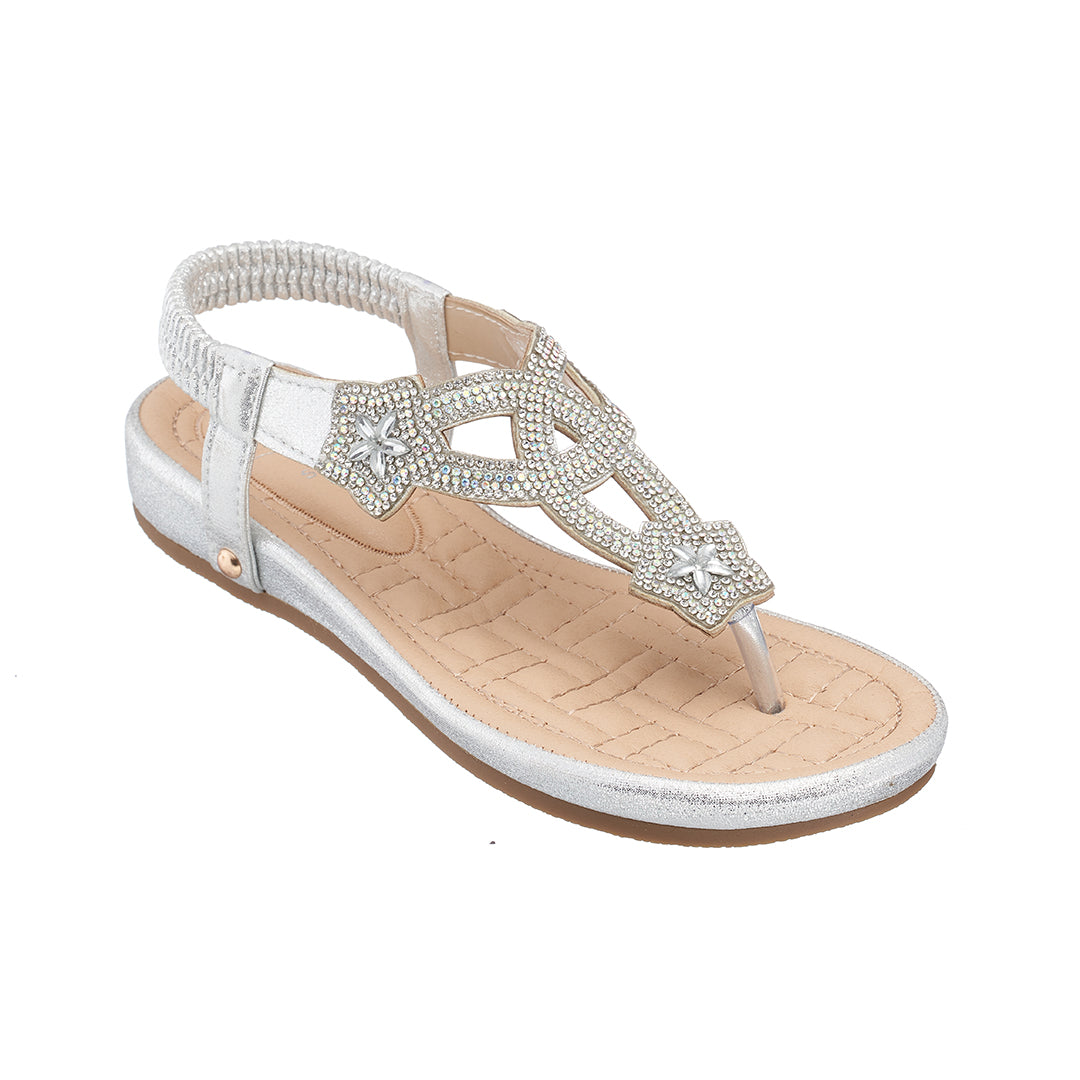 Eva Silver Flat Sandals