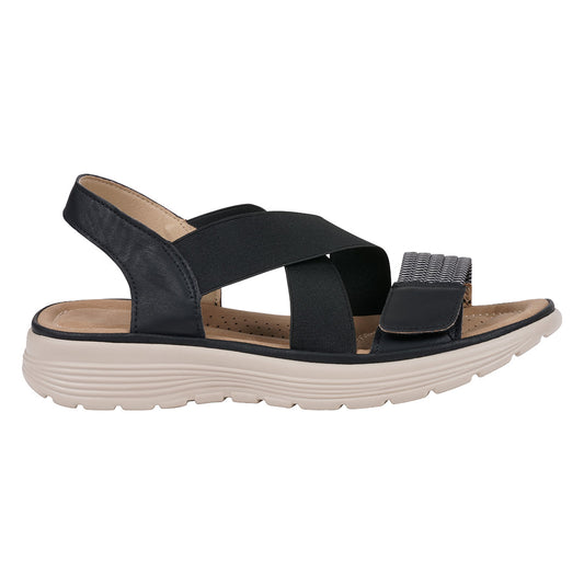 Women's Ariel Black Elastic Comfort Flat Sandals