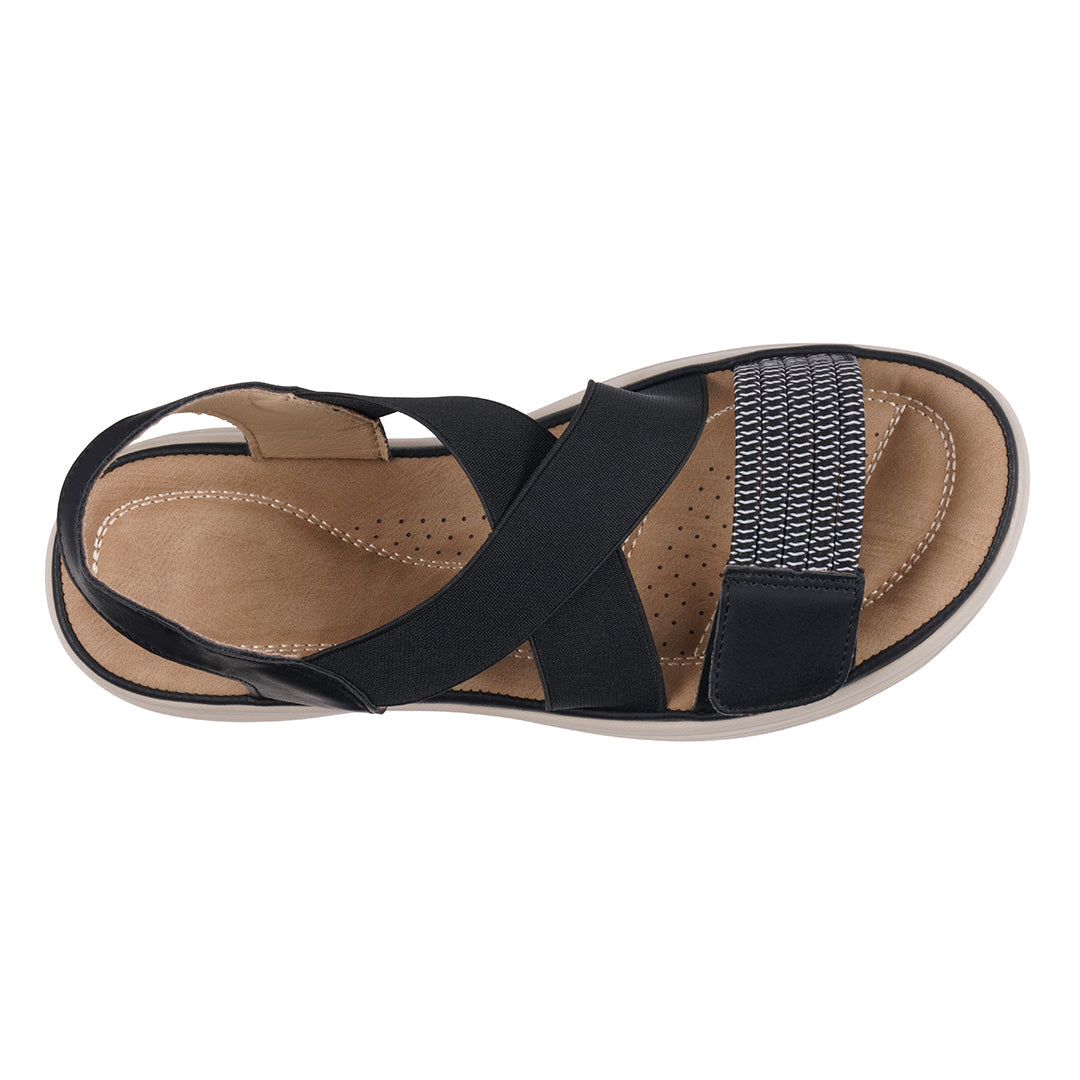 Women's Ariel Black Elastic Comfort Flat Sandals