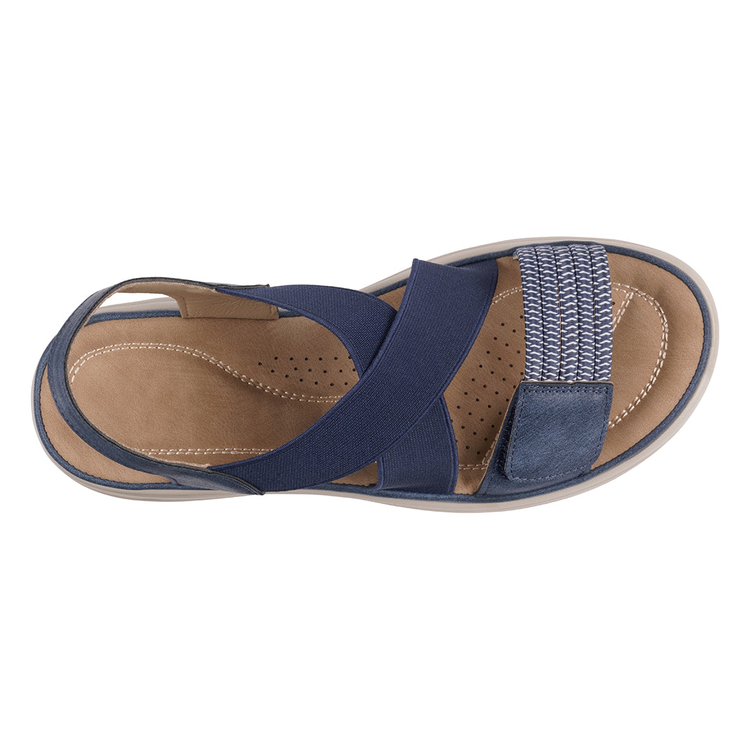 Women's Ariel Navy Elastic Comfort Flat Sandals