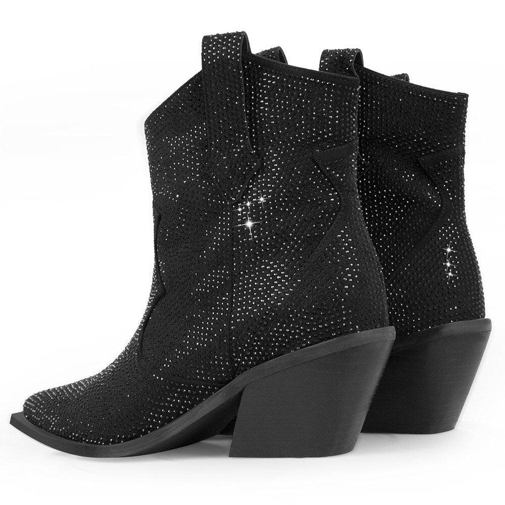 Women’s Rhinestone Encrusted Bootie Style Cowboy Boots