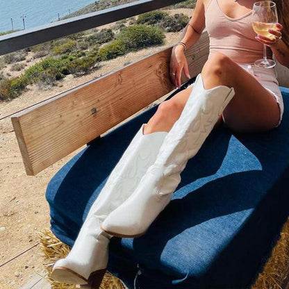 Embroidered Western Cowboy Knee-High Boots - Stylish Cowgirl Chic