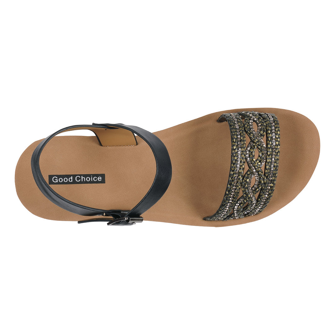 Women's Fay Black Embellished Cross Strap Sandals