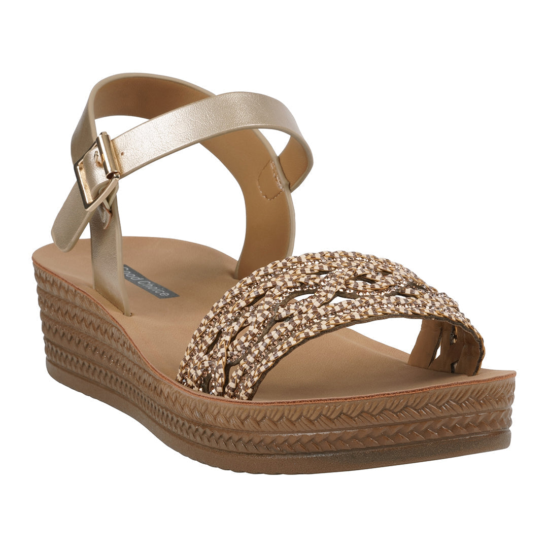 Women's Fay Gold Embellished Cross Strap Sandals