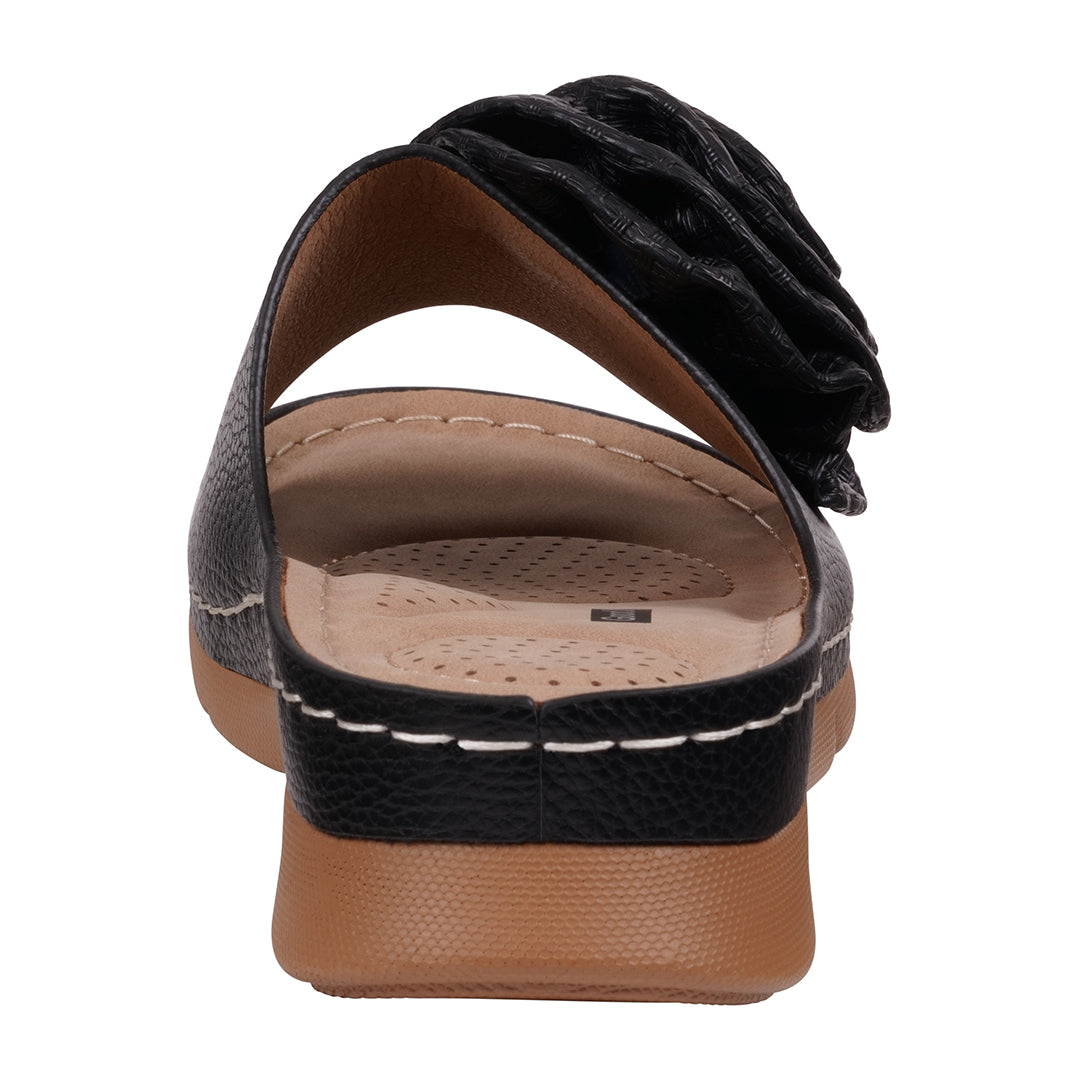Women's Honey Black Flat Comfort Sandals