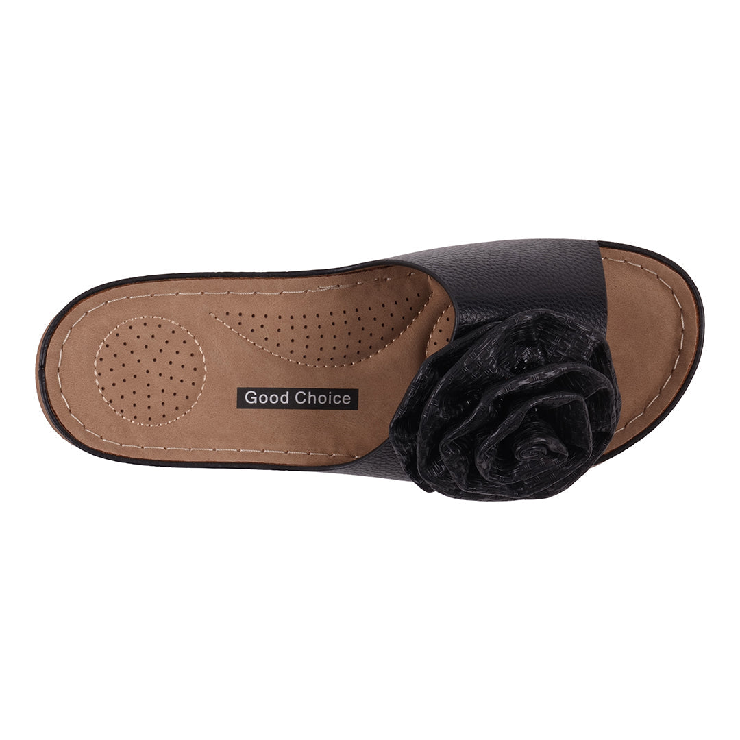 Women's Honey Black Flat Comfort Sandals