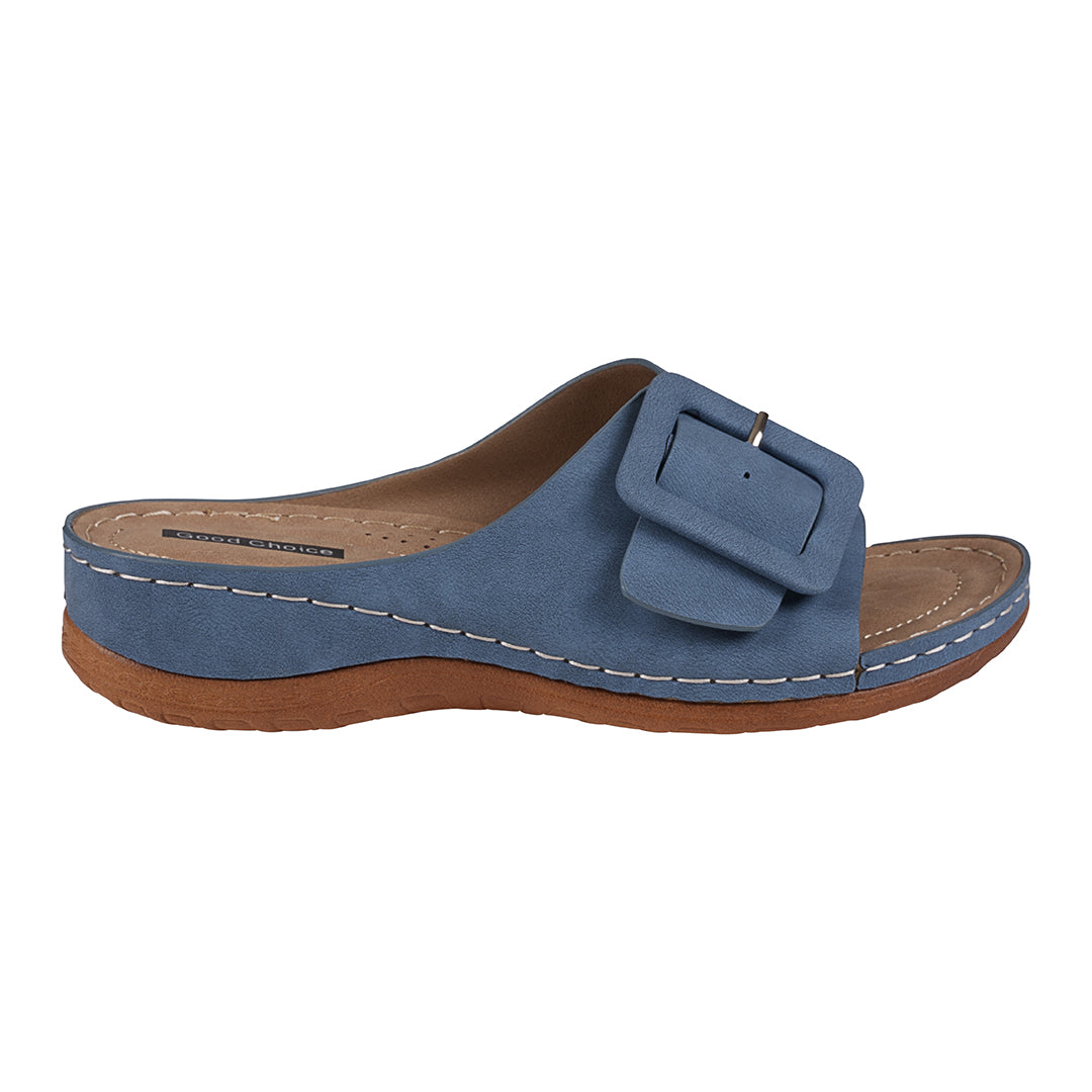 Women's Hamden Royal Blue Buckled Flat Sandals