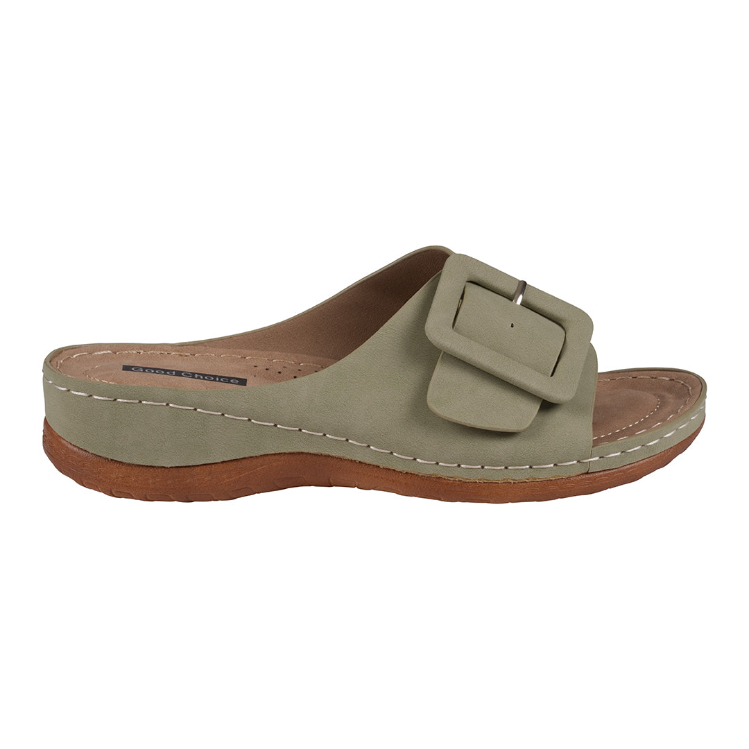Women's Hamden Green Buckled Flat Sandals