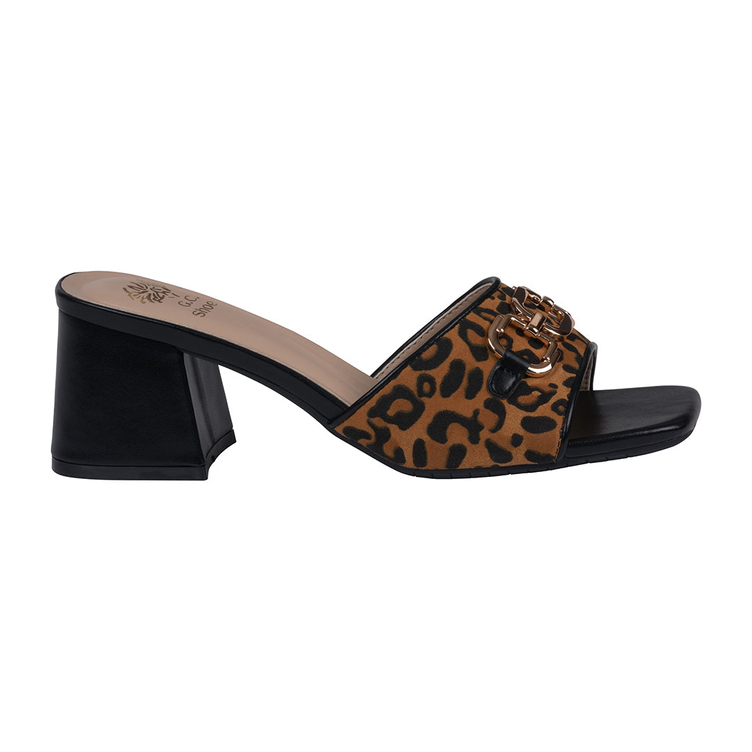 Women's Wanda Black Leopard Hardware Heeled Sandals