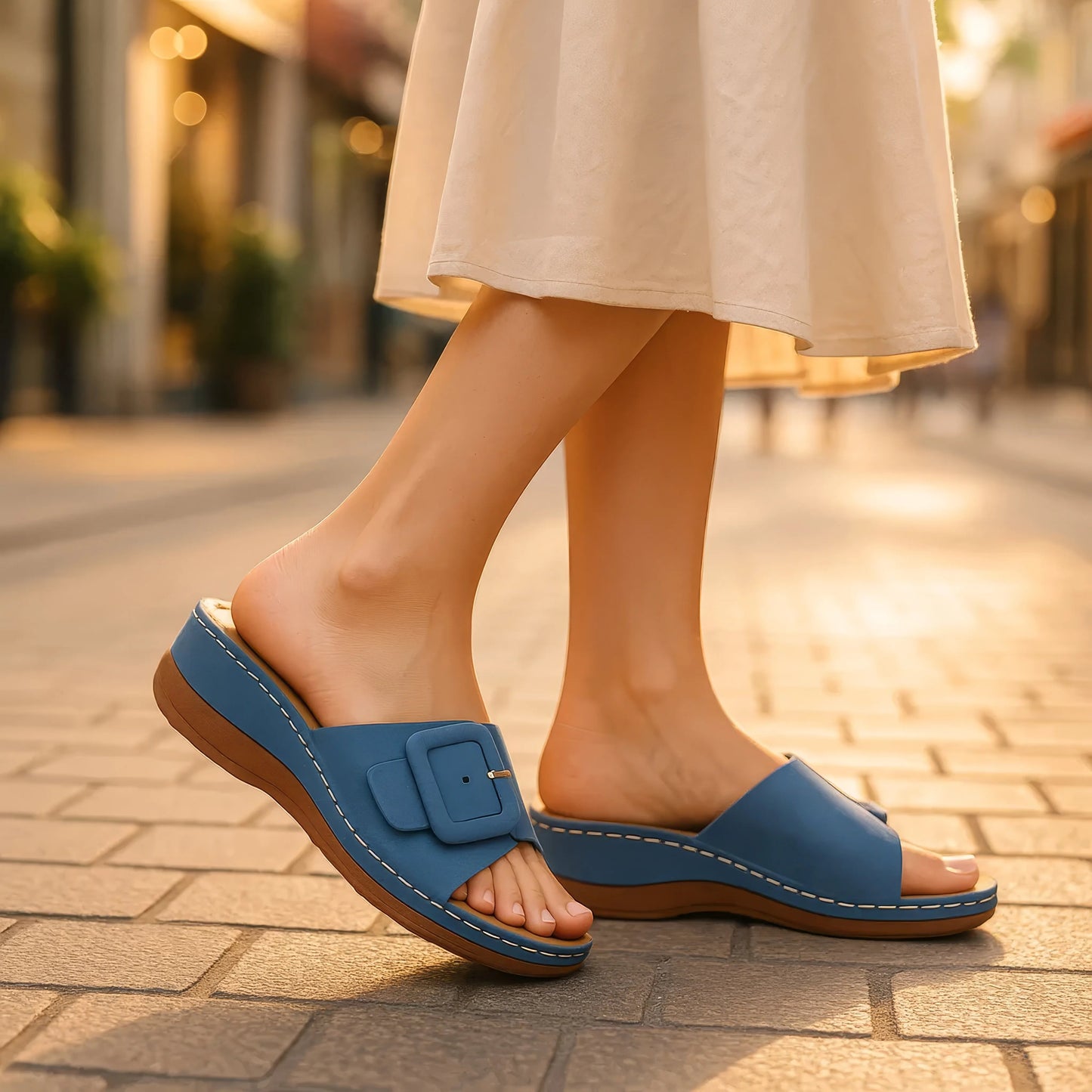 Women's Hamden Green Buckled Flat Sandals