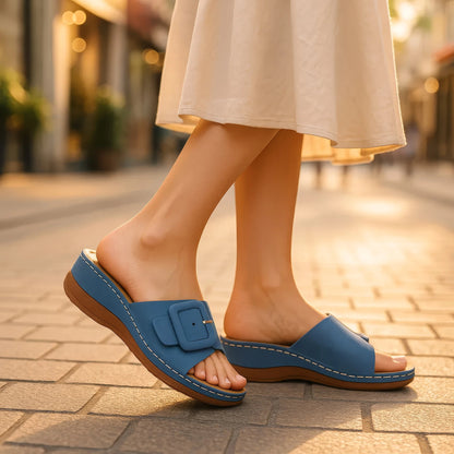 Women's Hamden Royal Blue Buckled Flat Sandals
