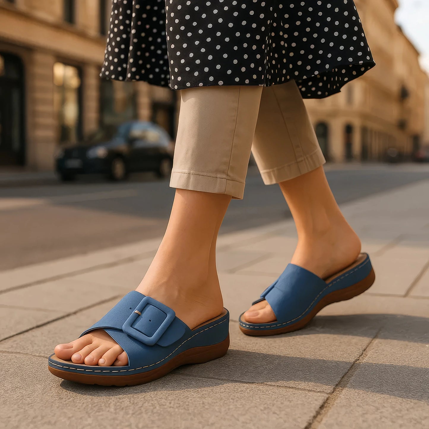 Women's Hamden Royal Blue Buckled Flat Sandals