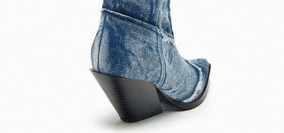 Handcrafted Distressed Denim Knee-High Boots