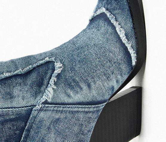 Handcrafted Distressed Denim Knee-High Boots