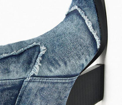 Handcrafted Distressed Denim Knee-High Boots