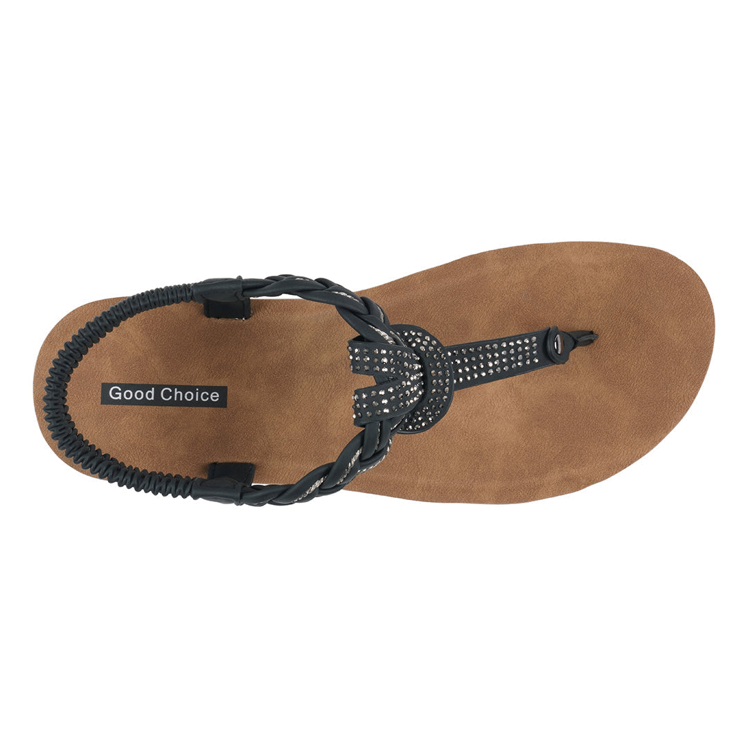 Women's Ivana Black Embellished Cross Strap Wedge Sandals