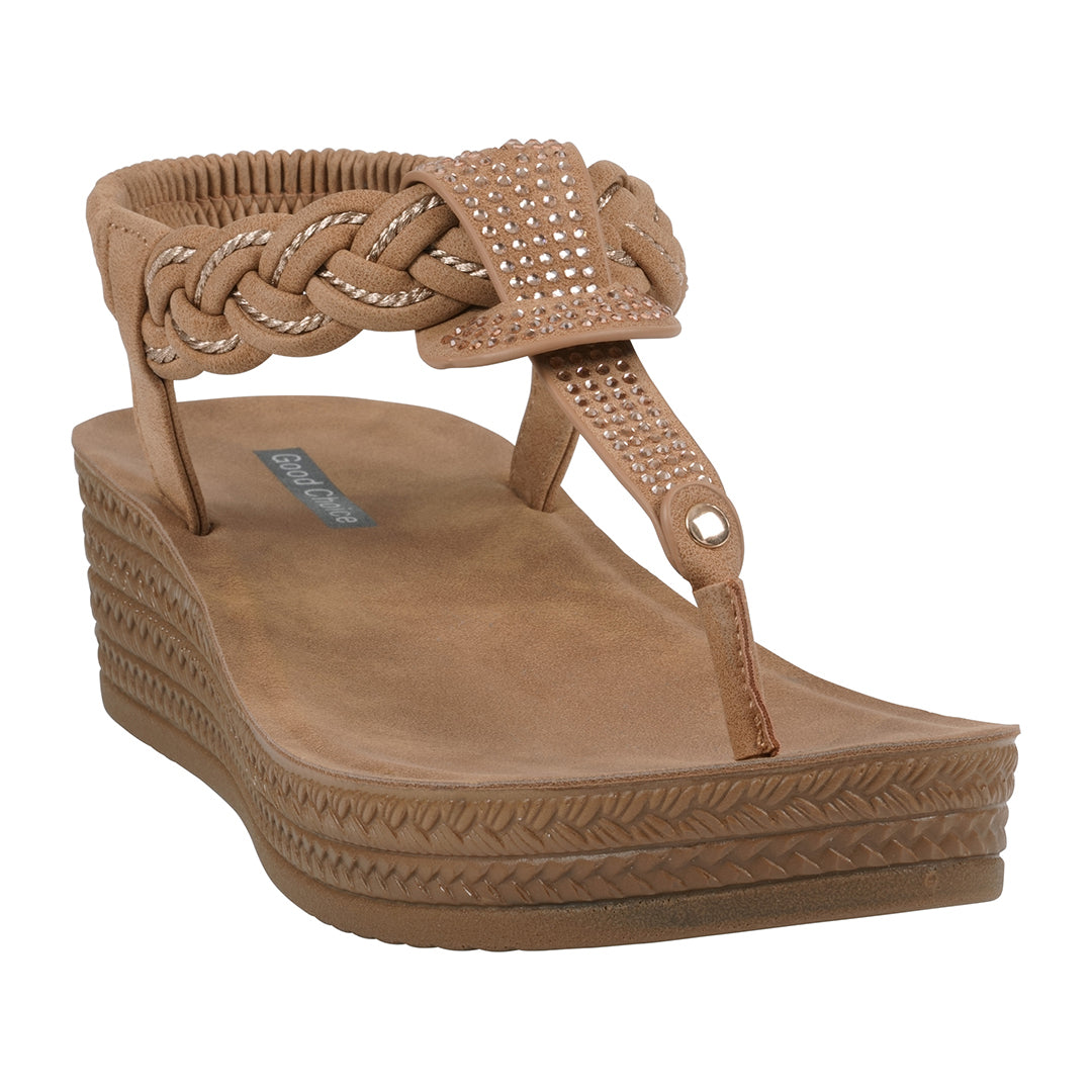 Women's Ivana Tan Embellished Cross Strap Wedge Sandals