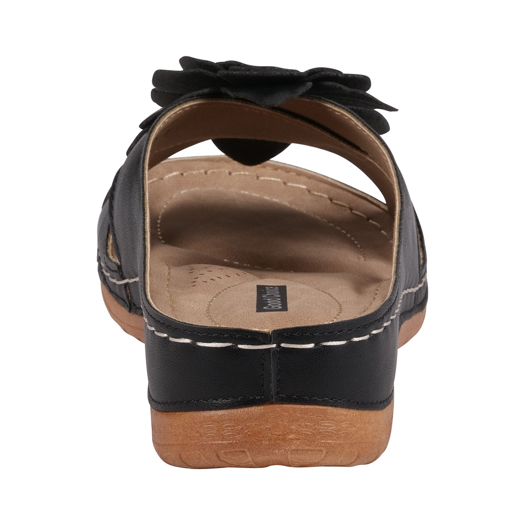 Women's Joy Black Flower Flat Sandals