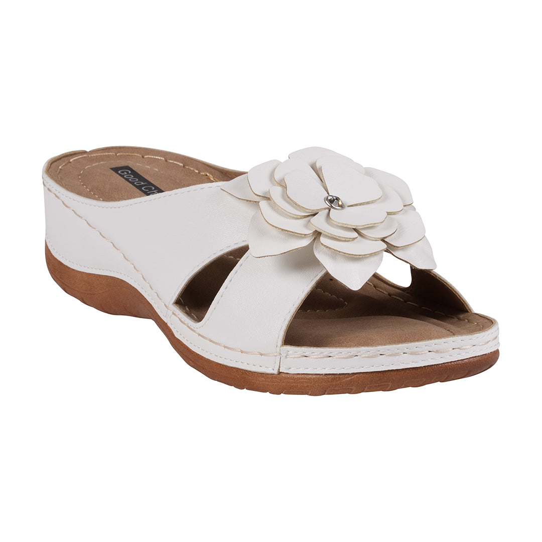 Women's Joy White Flower Flat Sandals