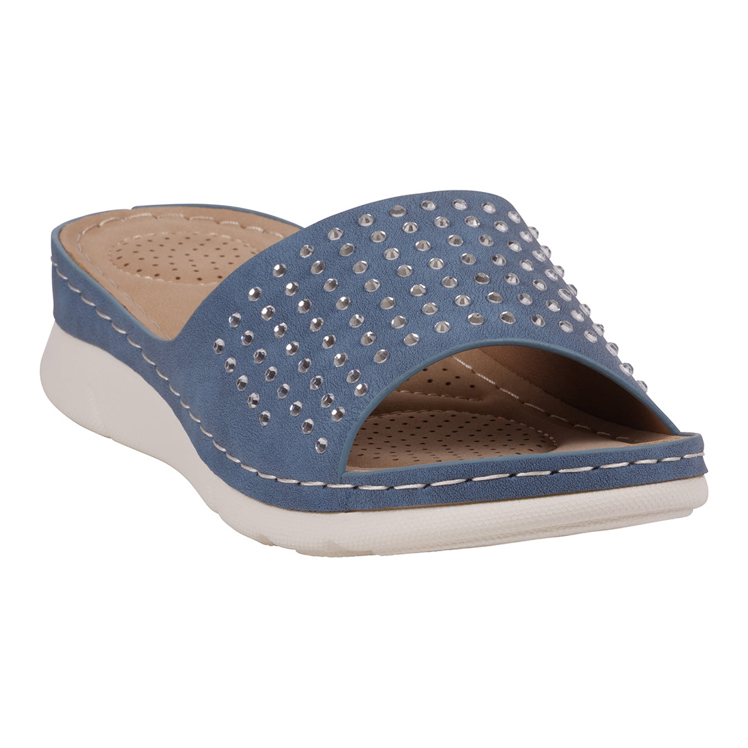 Women's Julie Blue Embellished Flat Comfort Sandals