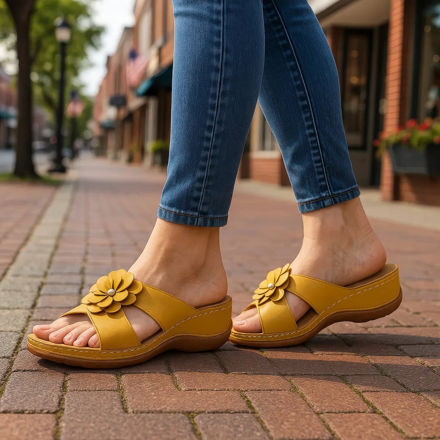 Women's Joy Black Flower Flat Sandals